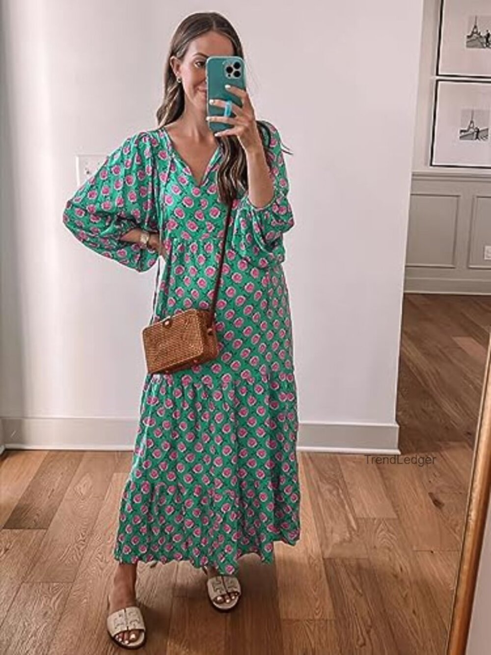 Loose Fit V Neck Half Sleeve Bohemian Maxi Dress - Picture 6 of 7